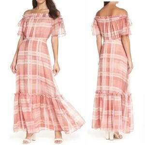 Anthropologie Lenon Plaid Maxi Dress Tiered Ruffle Prairie Peasant Milkmaid Lrge